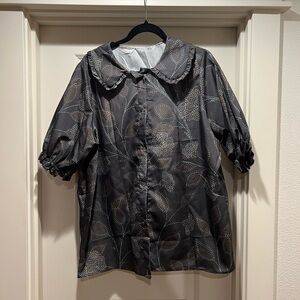 Gray Blouse with Leaf Pattern